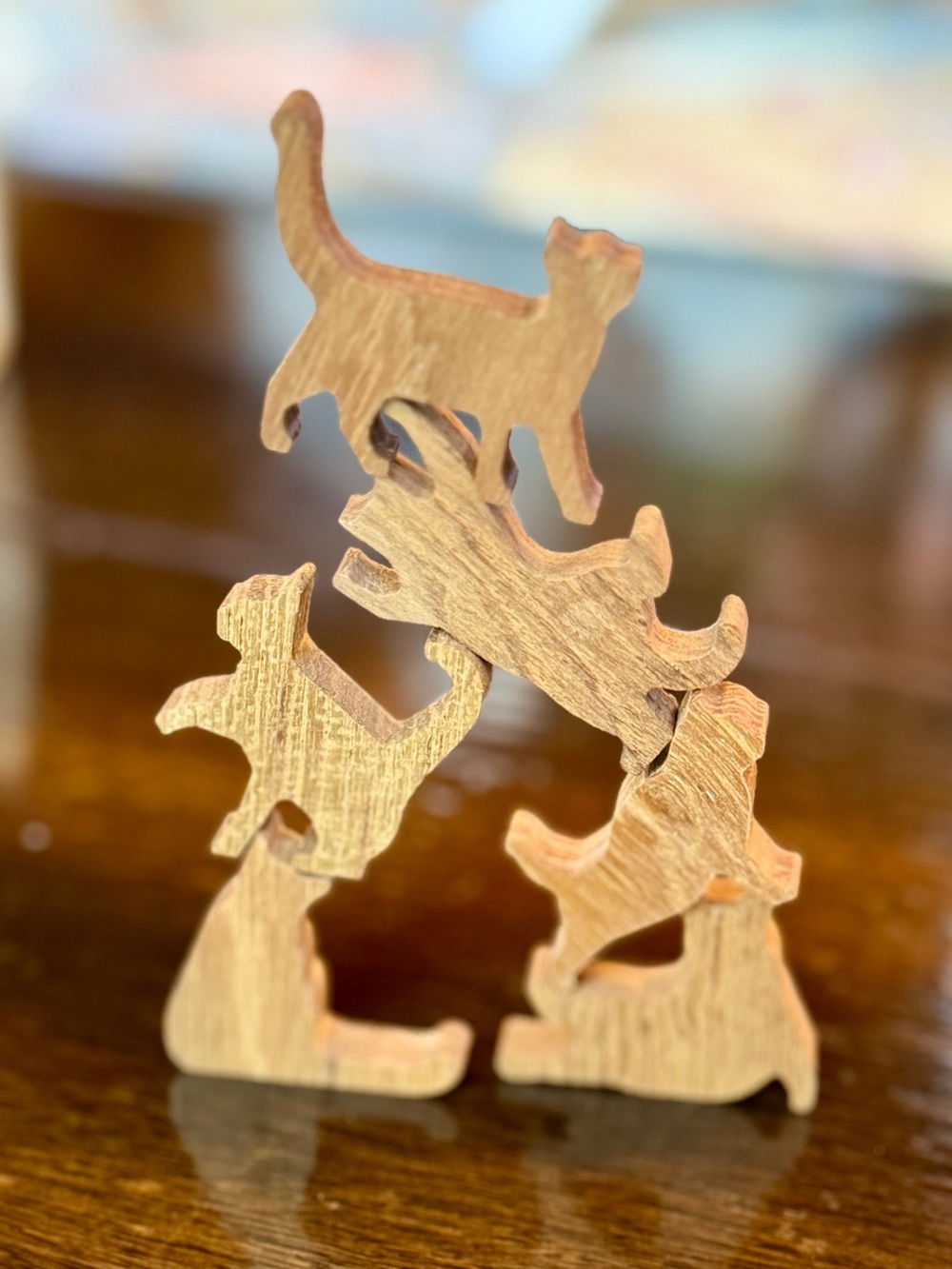 Natural Brown Wooden Cat Stacking Game - Handcrafted Play Set